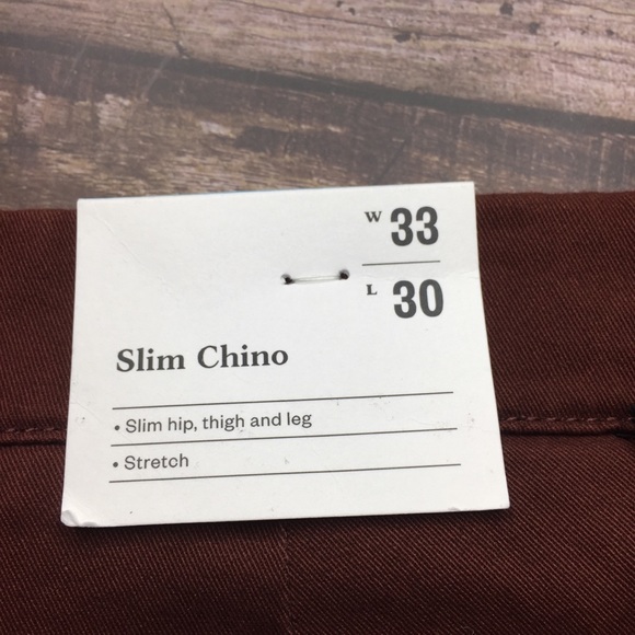 NWT Slim Fit Hennepin Chino Pant 33 x 30 Red Brown - Picture 7 of 11